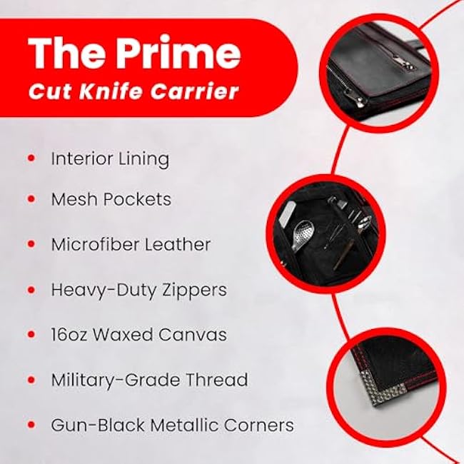 OuiChef Chef Knife Bag Waxed Canvas Vegan Leather Professional Chef Roll Bag