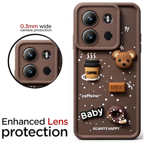 Image of Bintage Ball Bear| Donut| Milk Cake| Baby| Coffee Rubber Case Full Body & Camera Protection Back Cover Compatible for Tecno POP 7 Pro - Brown