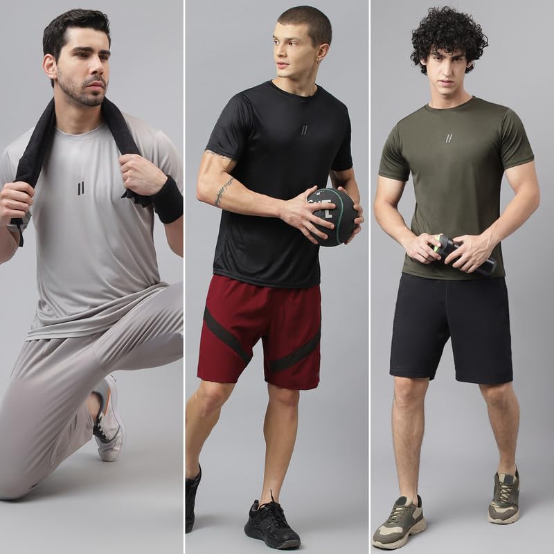 Image of ATICX Slim Fit Polyester Sports T-Shirt for Men - Round Neck Quick Dry Fit Half Sleeve Breathable Stylish Gym & Workout Tee - Lightweight Running Cycling Football Swimming Training Sportswear Top