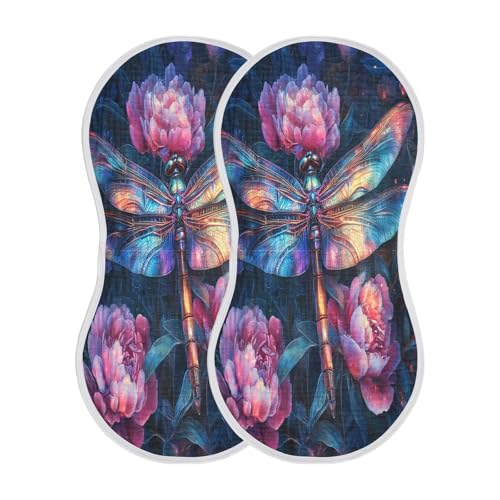 Colorful Dragonfly Plant Burp Cloths Cotton Baby Washcloths,Large 22x11in Burping Cloth Absorbent and Soft for Newborn Baby Boys and Girls,4 Pack2