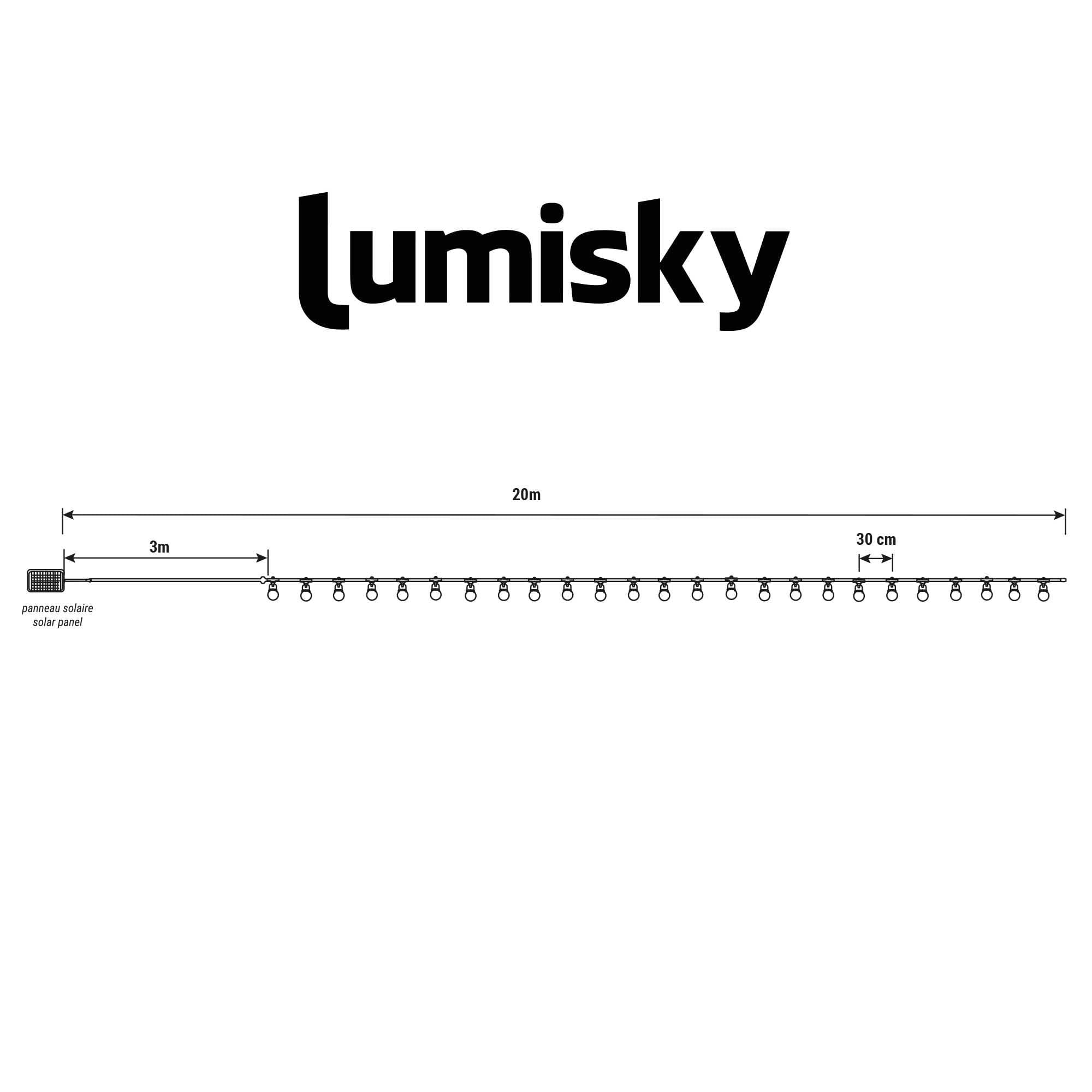 BESTY LIGHT Solar-Lichterkette mit 25 LED-Leuchtmitteln, warmweiß, dimmbar, 20 m