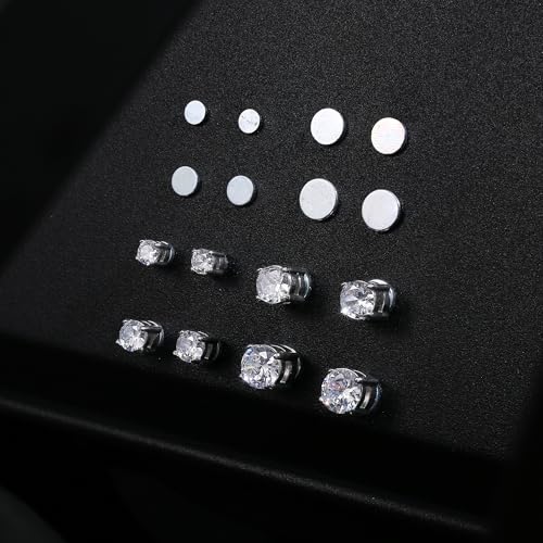 Jstyle 4-7MM Magnetic Earrings for Men Women Shiny Round Cubic Zirconia Stud Earrings for Non-Pierced Ears Hypoallergenic Stainless Steel Fake Earrings Not Easy to Fall off4
