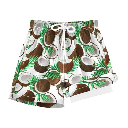 YANENDIE Boy Swim Trunks with Compression Liner Coconuts Leaves Light Boys Swim Shorts Quick Dry Beach Shorts