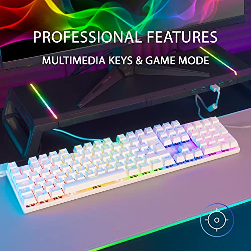 Mars Gaming MK422 Bianco, Tastiera Meccanica Gaming RGB, Antighosting, Switch Meccanico Rosso, Lingua US - Immagine 2
