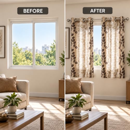 Image of FLORANCIA Polyester Eyelet Window Curtains 5 Feet Long (152 cm) Pack of 4