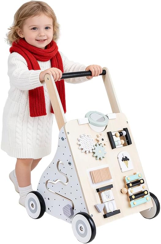 RedSwing Wooden Activity, Push and Pull Learning Cart with Gears in White