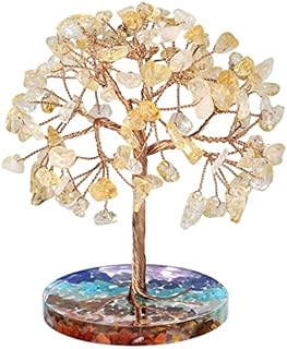 Nupuyai Citrine Crystal Money Tree with 7 Chakra Base, Energy Healing Good Luck Tree Figurines Fengshui Crystals Ornament for Home Office Decor
