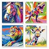 4 Pack Pintar por Numeros Niños Adultos con Marco, 20x20cm