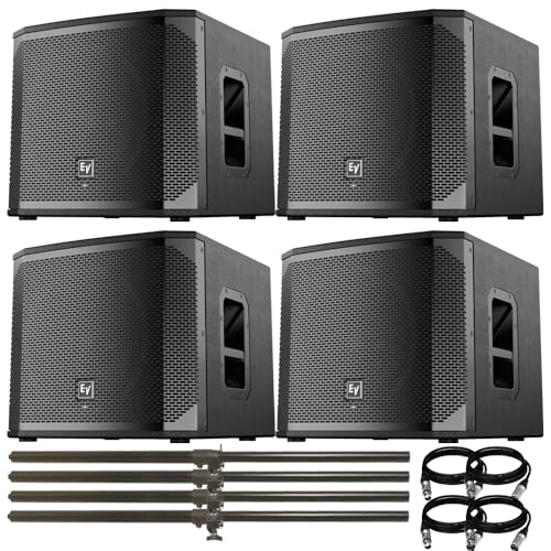 Clutch (4) Electro-Voice ELX200-12SP-US 12? 1200W Powered Subwoofer (Black, Single) & (4) Adjustable Subwoofer Pole and (4) 15FT XLR to XLR Cable