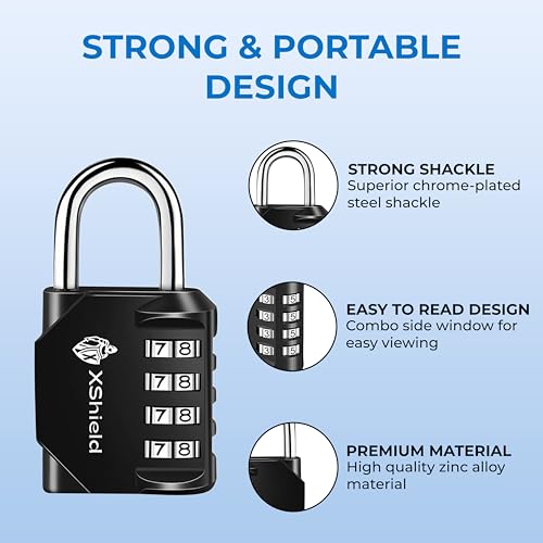 XShield 4-Digit Combination Padlock, Black, Pack of 3 - Image 3