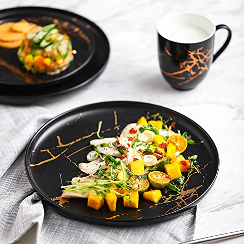 Stone Lain Modern Gold Splash Exquisite Fine China Dinnerware Set, 32 Piece - Service For 8, Black & Gold #TOP2