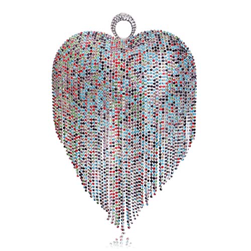 Image of UMREN Women Luxury Heart Shape Tassel Evening Clutch Bag Rhinestones Wedding Party Purse Handbag