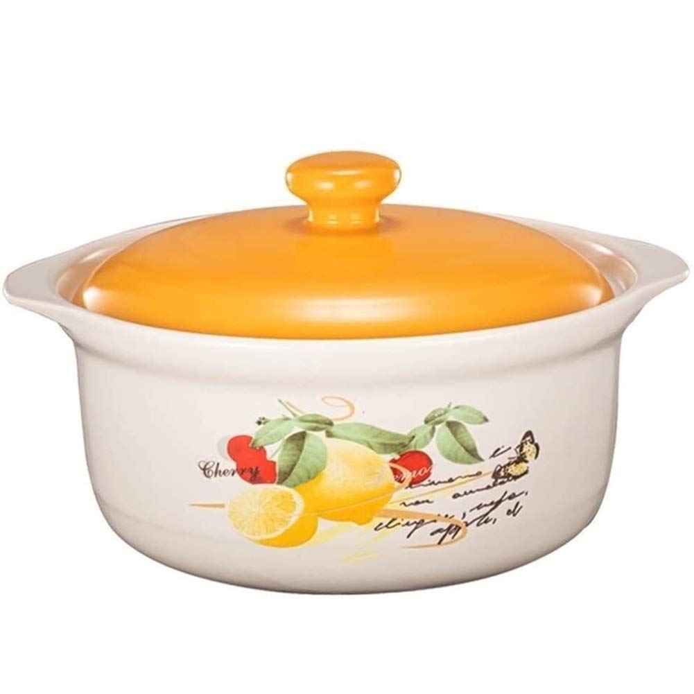 Casseruola di zuppa in ceramica con coperchio, zup Casseruola rotonda in ceramica con coperchio, pentola di terracotta con doppi manici e coperchio(1.5l)