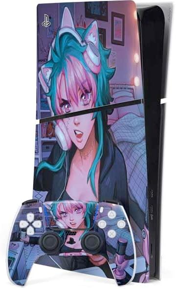 Skinit Decal Gaming Skin Compatible with PS5 Slim Digital Edition Bundle - Officially Licensed Anime Catgirl Gamer Nerd by Ivy Dolamore Design