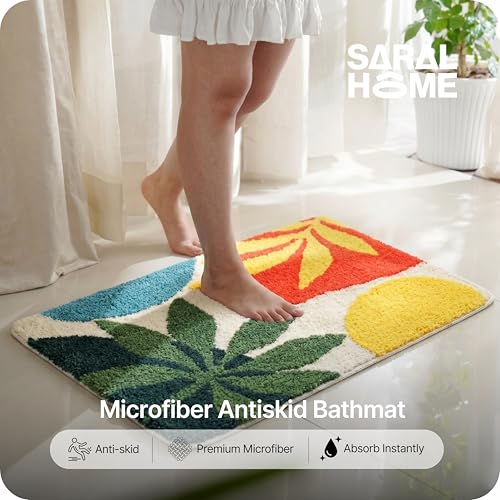 Image of Saral Home Microfiber Bath Mat 38x60 cm | Ultra Soft, Super Absorbent & Anti-Skid | Quick Dry Non Slip Door Mat for Bathroom, Bedroom, Kitchen & Entrance | Multicolor (Pack of 1)