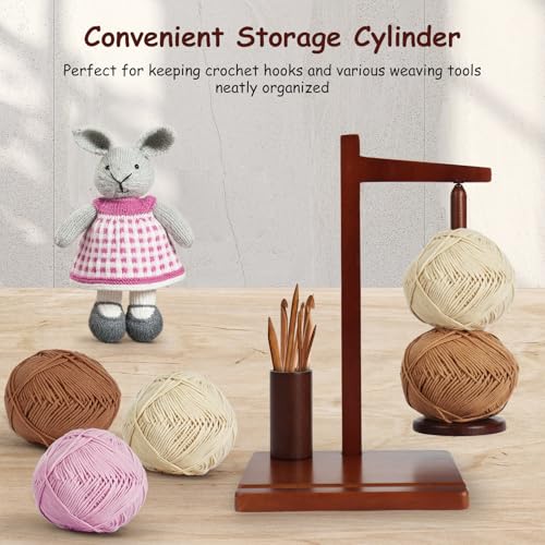 Image of Kytree Magnetic Yarn Holder for Crocheting, Wooden Yarn Spinner Rotating Pendulum Yarn Ball Dispenser Stand with Phone Stand Gifts for Knitting Crocheting Lovers