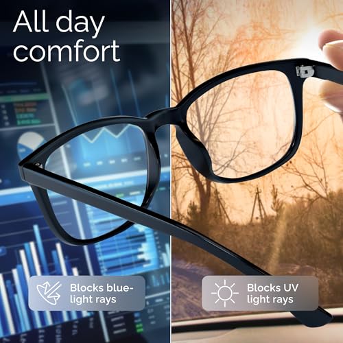 Image of livho High Tech Blue Light Blocking Computer Glasses | Advanced Blue Light Blocking, Screen Fatigue Protection, UV Protection, Black + Clear Blue