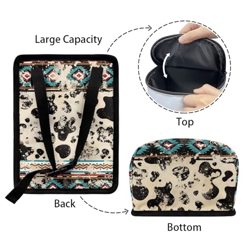 Image of Southwest Aztec Cow Car Trash Bag Foldable Hanging Car Trash Bin Can with Lid Portable Washable Automotive Garbage Storage Bag for Back Seat