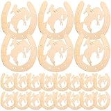 Beavorty Wooden Horseshoes Cutout 48pcs DIY Unfinished Wooden Slices Blank Horseshoe Chips for Cowbo