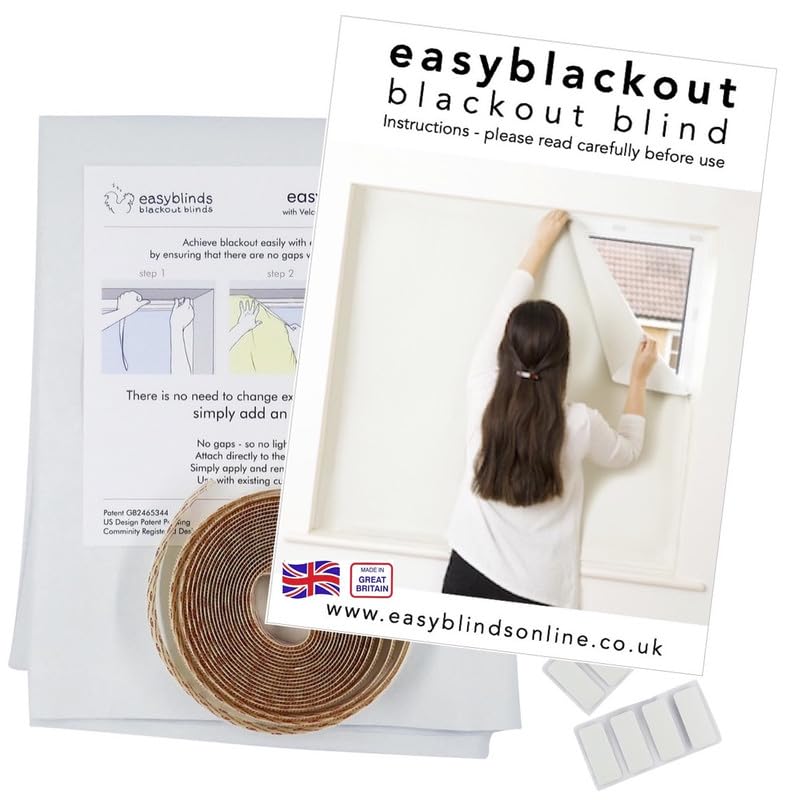 Easyblinds Easynight Premium blackout blind, self-adhesive attachments, WHITE, cut to any shape/size up to 250x135cm, Patented Design For Full Blackout, Easy To Use, Temporary Or Permanent
