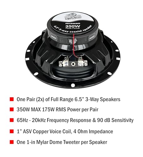 Ryukiro 350 Watt 6.5 Inch Coaxial 3 Way Speaker (One Pair) Full Range Tweeter & Mid Woofer for Automotive Vehicle Audio Car Stereo - Image 3
