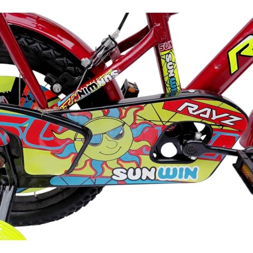 Image of Rayz 14 Inch Kids Bicycle for 2-5 Years Boys & Girls with Training Wheels, Car Basket, Backrest, Water Bottle, Tubeless Tyres & Steel Mudguard - Red