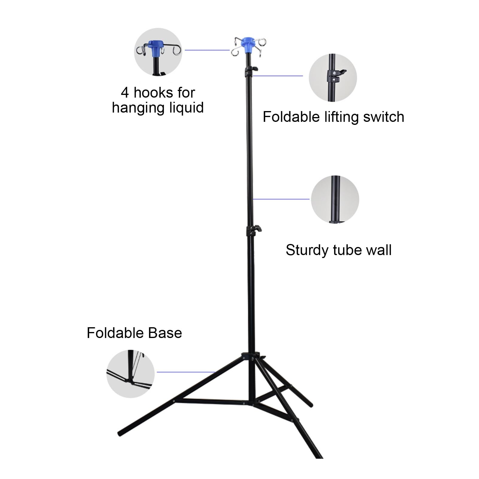 Soporte Poste Plegable Intravenoso, Medical IV Pole Soporte, Soporte Portatil Portasueros para Sillas de Ruedas, Camas, Clínicas de Enfermería, Atención Domiciliaria, Viajes