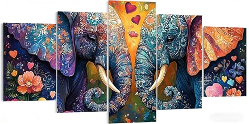 5 Piezas Elefante Diamond Painting Kit Completo 125x75cm, Set 5D Diamond Painting Adultos Flores, Mosaico Bordado de Cristal, Relajante y DIY Manualidades, Arte Decoración de Pared del Hogar W5-470