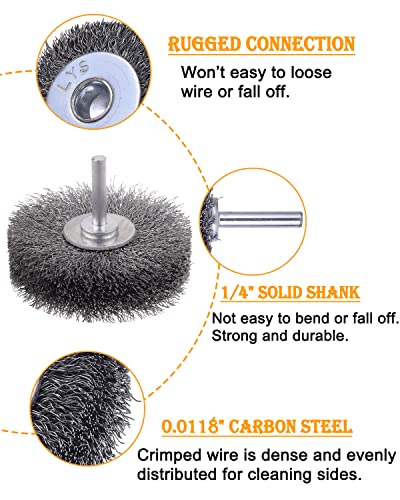 Image of Rocaris 4 Pack Wire Wheel Brush for Drill Attachment, 3 Inch Heavy Duty Brushes for Paint, Rust & Corrosion Removal, 0.0118 inch Carbon Steel, 1 /4in Shank, 20000RPM