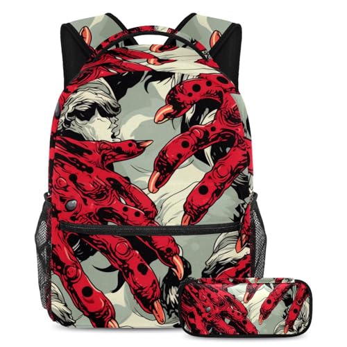 Sac à dos grande capacité et trousse à crayons pour ados avec motif empreintes de pattes