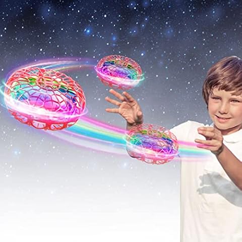 WALLE Drone for Kids Flying Ball Toys Hover Ball, Rotating LED Lights Flying Spinner Mini Drone UFO Outdoor Indoor Space Toys for Boys Grils Gifts & Presents - Red Cover