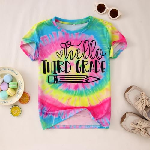 Image of KEKEMI Kid Girls First Day of School Shirt Hello Kindergarten First /Second /Third Grade Tshirt Back to School Tees Tops 4-10Y
