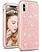 DOMAVER iPhone X Case Shockproof Glitter Sparkle Bling Girl Women 3 in 1 with Shiny Faux Leather Hard Case Soft Bumper Cute Protective Phone Case Cover for Apple iPhone X, Rose Gold/Pink