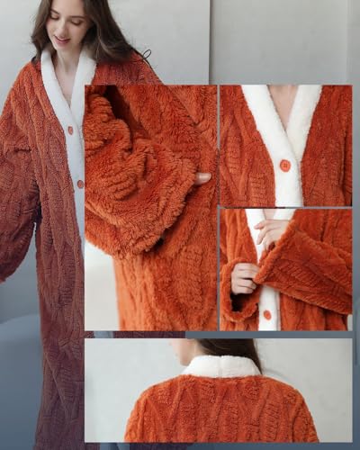 Soojun Women's V-Neck Soft Button Up Housecoats Plush Robes with Pockets4