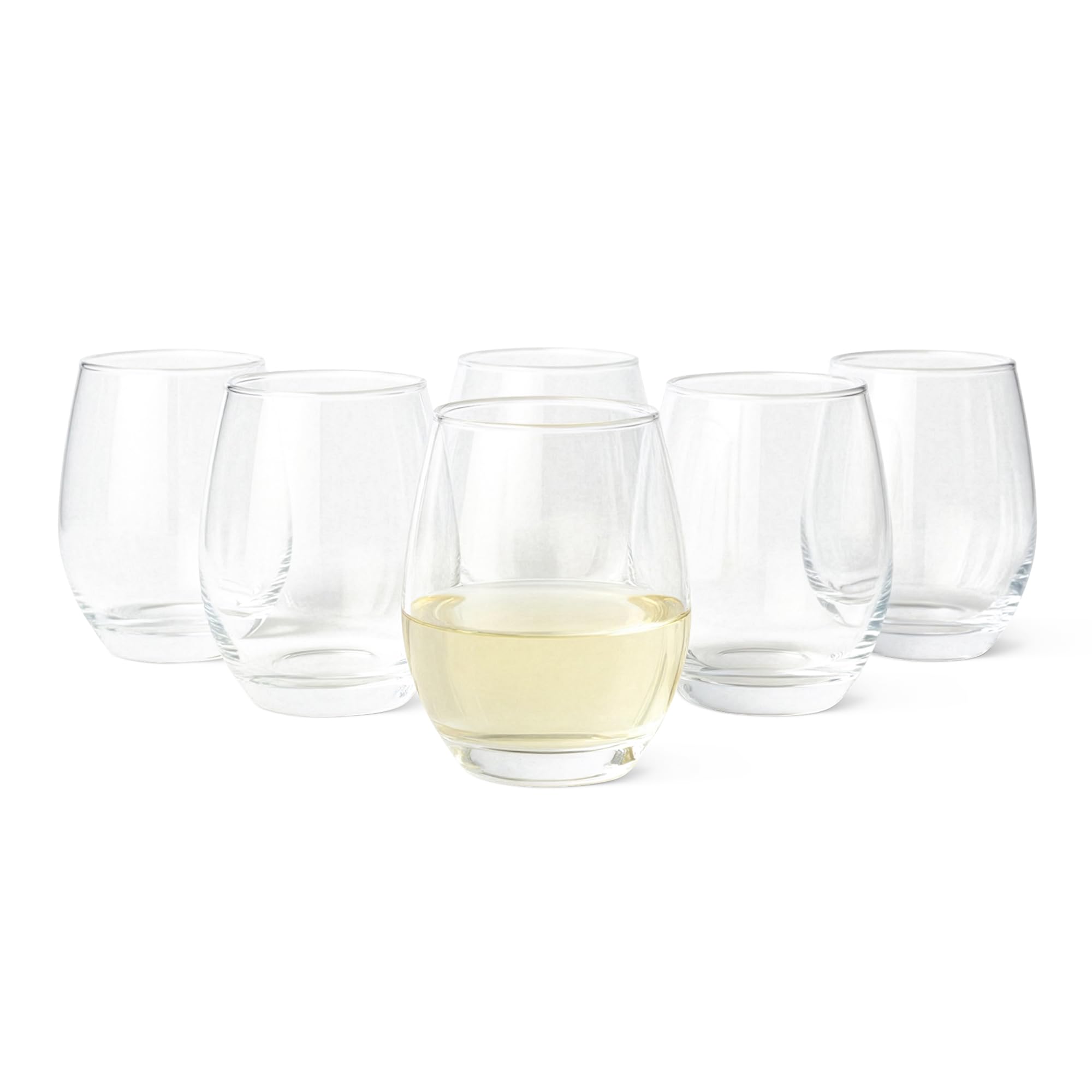 Amazon Basics Stemless White Wine Glasses, 6-Piece Set, 414ml, Dishwasher-Safe