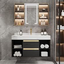 40" Floating Bathroom Vanity Set with Ceramic Sink 2 Drawers & Open Shelves White & Black