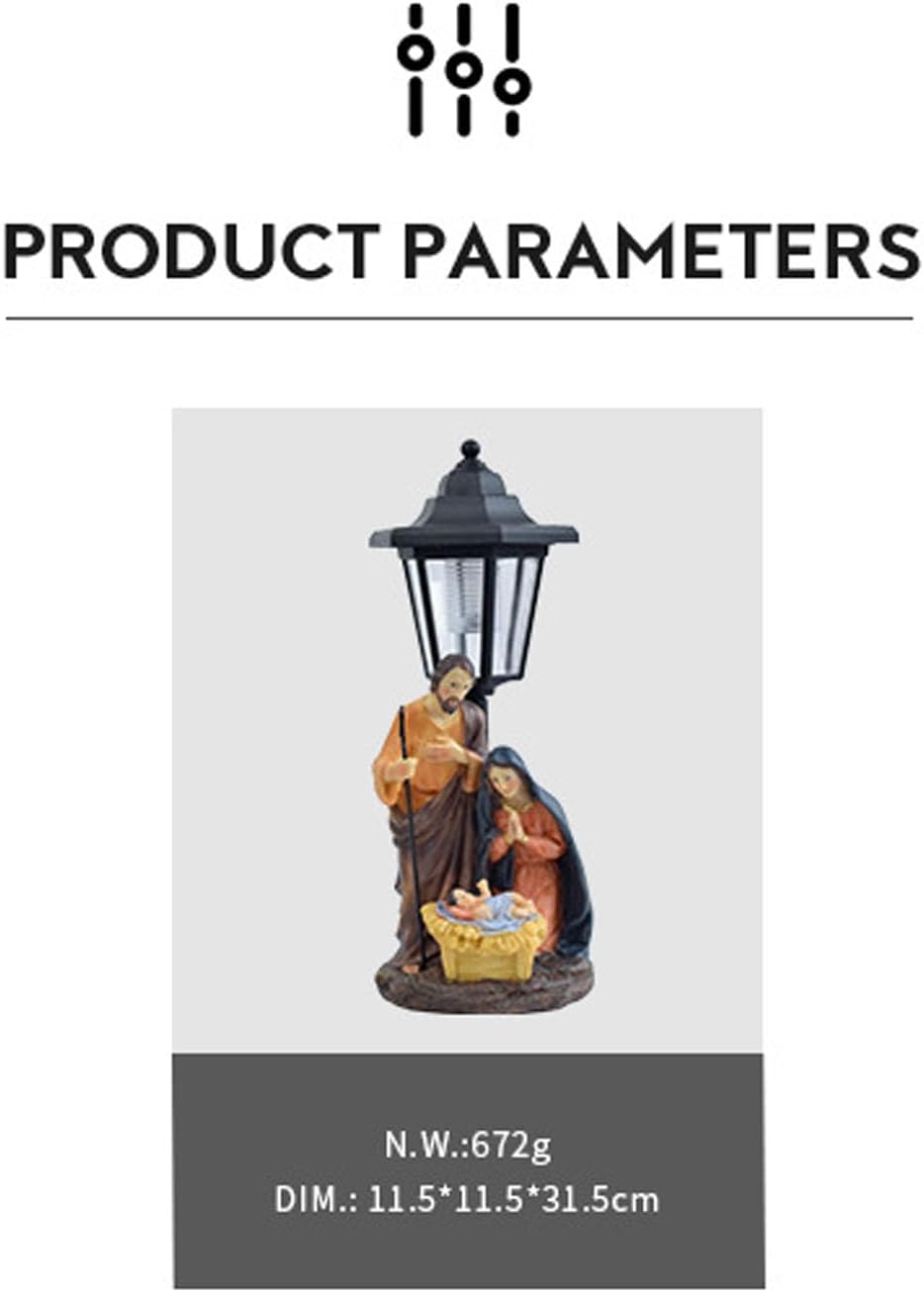 Solar Operated Light Nativity Scene Resins Statue Outdoor Religious Garden Decors Handcrafted Holy Family Ornament Nativity Sculpture