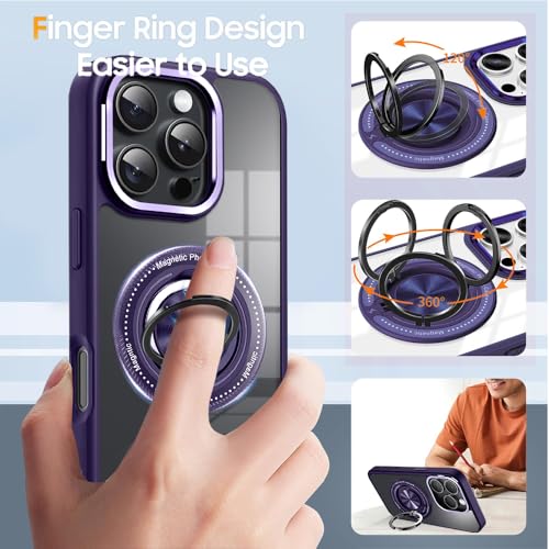 Image of KARWAN️360 Degree Stand with Mag-Safe Case with N52 Strong Magnets Mag-Safe Phone case Cover for iPhone 16 Pro Max || Mobile Back Cover for iPhone 16 Pro Max || Purple