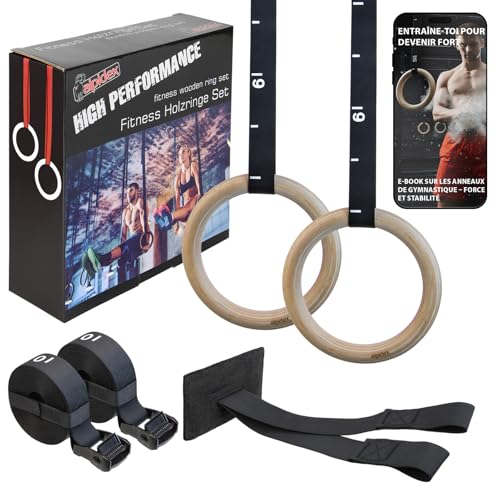 ALPIDEX Anneaux de Sport et de Gymnastique pour entraînement | e-Book Inclus – Fixation de Porte...