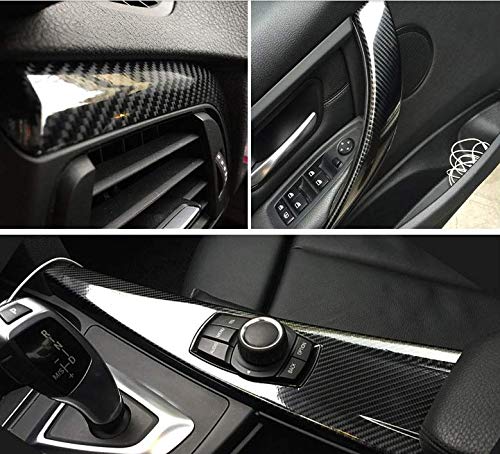 6D Carbon Fiber Vinyl Self Adhesive Film, High Gloss Black Carbon Fiber Vinyl Wrap Sticker Wrap Roll With Air Bubble (1Ft X 5Ft) #TOP4