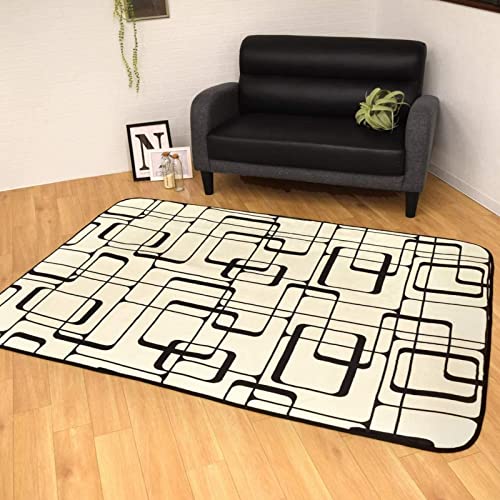 StorePocket ラグ カーペット ラグマット 洗える 抗菌 防臭 防ダニ 1.5畳 約130×185cm アイボリー 幾何柄のふんわり柔らかフランネルラグ 低ホルムアルデヒド ホットカーペットカバー 長方形 メビウス MEVIUS