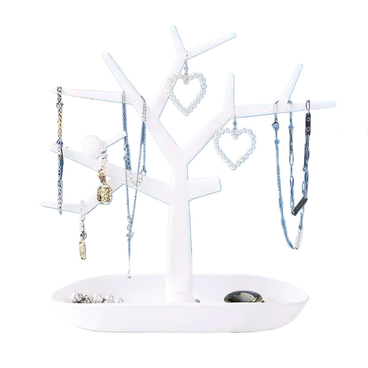 Zymjzbetic Jewellery Tree Plastic Jewelry Bird Tree Display Stand Holder Organizer Tower for Earring Necklace Ring Bracelet Rack(White)