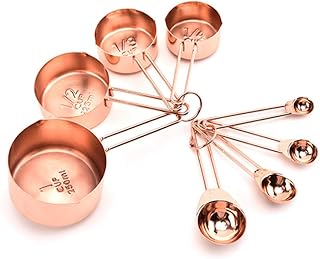 Set of 8pcs Measuring Spoons and Cups, Stainless Steel, Metal for Baking, Cooking, Liquid Flour Measuring Tools, Seasoning Mixing