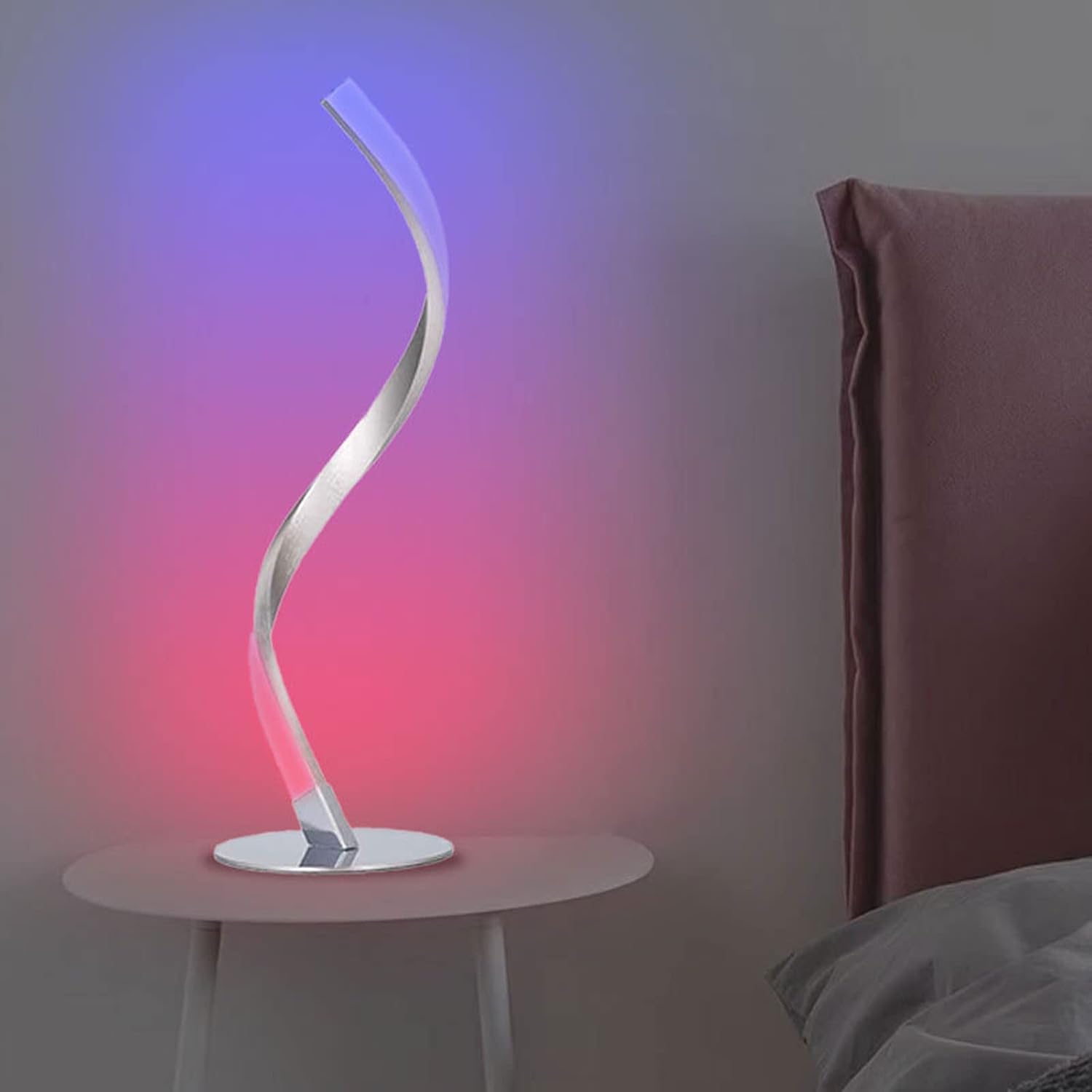 Inteligente Led Lámpara De Escritorio, Wifi Aplicación Página Principal Google Control Voz Rgb Regulable Con Mando a Distancia Cabecera Ligero, Dormitorio Decoración Atmósfera Luz Noche,Cromo