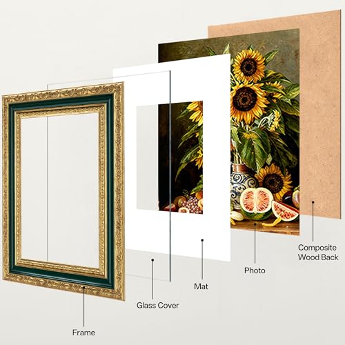 Image of eletecpro 4x6 Vintage Picture Frame, Glass Cover, Green Gold, 2-Pack | Display Photo 3.5x5 with Mat or 4x6 without, Horizontal or Vertical, Tabletop or Wall Decor