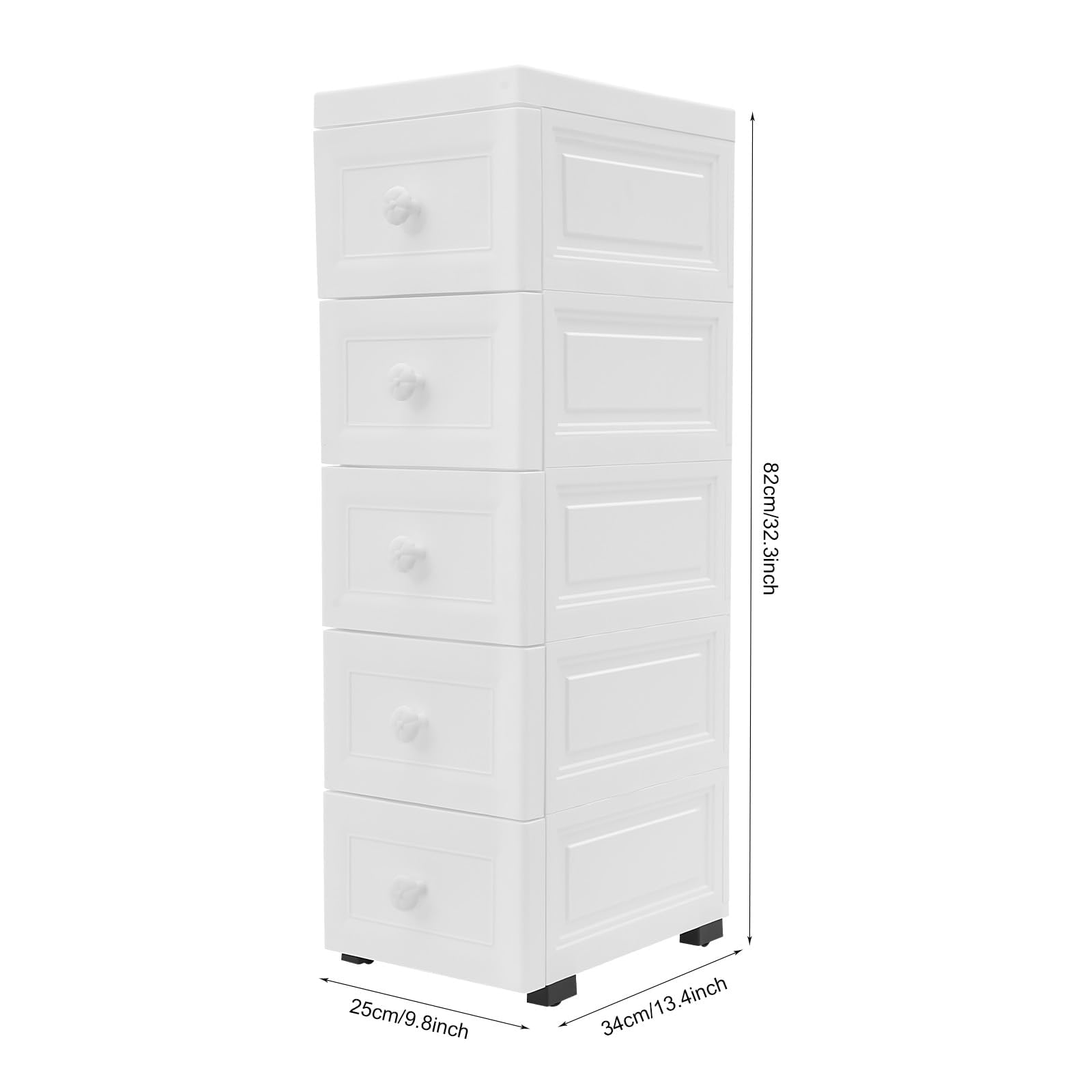 Mobiletto con 5 cassetti in plastica con ruote - Torre portaoggetti con cassetti - Per bagno, aula, studio, soggiorno - Bianco