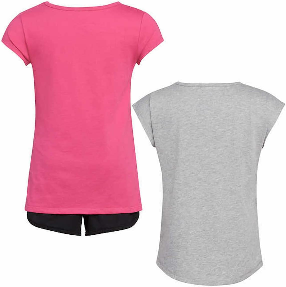 Adidas Little Girl's 3 Piece Outfit Set, 2 Tees, 1 Short (Pink/Grey, 5)