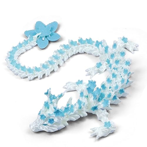 SGYYSG 3D Printed Cherry Blossom Crystal Dragon, 12 Inch Articulated & Magical Movable Dragon Model - Perfect for Display, Collection, and Unique Gift (Silk Blue White)
