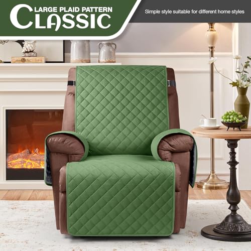 Image of KinCam 100% Waterproof Recliner Chair Cover, Reclining Couch Covers for Pets, Dogs, Recliner Couch Slipcover Furniture Protector with Elastic Straps for Kids(23.6 inch, Vine Green)