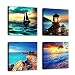 Canvas Wall Art Ocean Sunset Beach Pictures 12" x 12" x 4 Pieces Blue Seascape Canvas Art Sea Shore Nature Modern Artwork Sailboat Lighthouse Framed Ready to Hang for Home Office Decoration